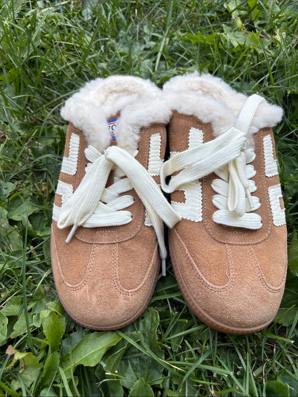 Suede Faux-Shearling Lined Mules in Tan size 39 NWOT